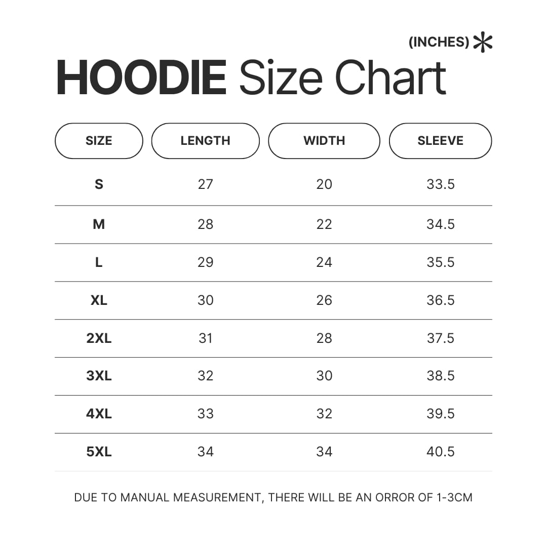 Hoodie Size Chart - Wistoria: Wand and Sword