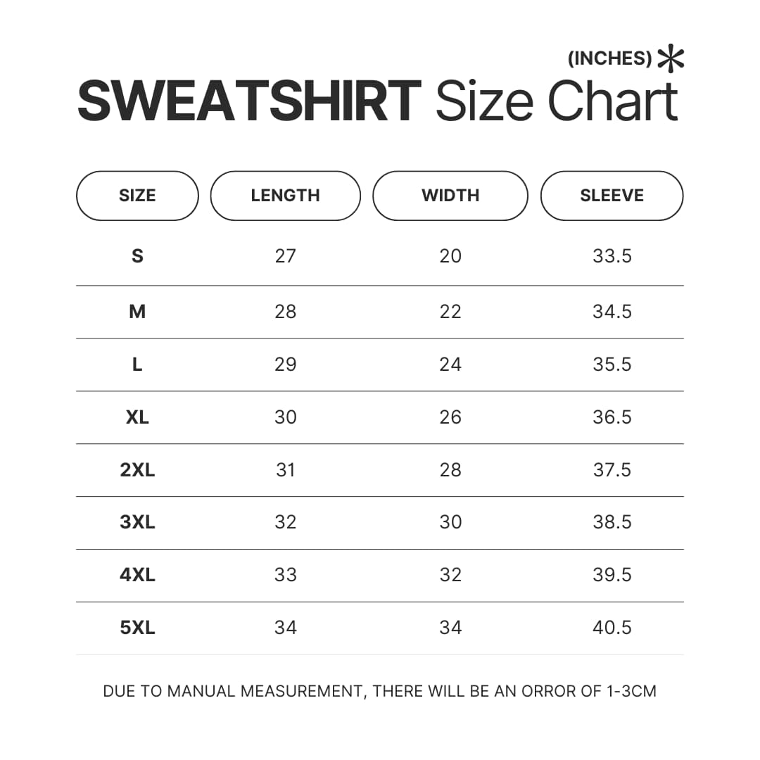 Sweatshirt Size Chart - Wistoria: Wand and Sword
