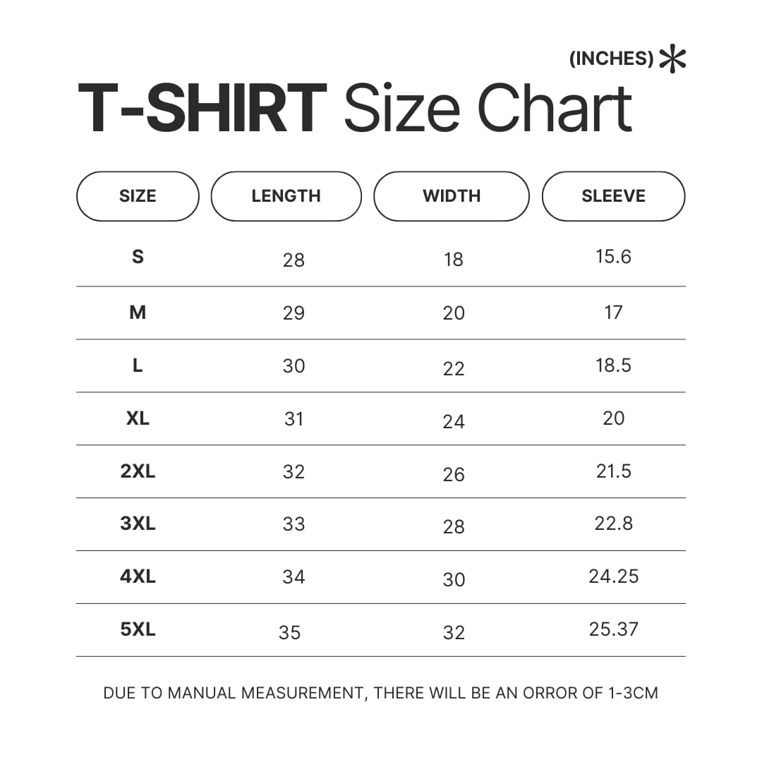 T shirt Size Chart - Wistoria: Wand and Sword