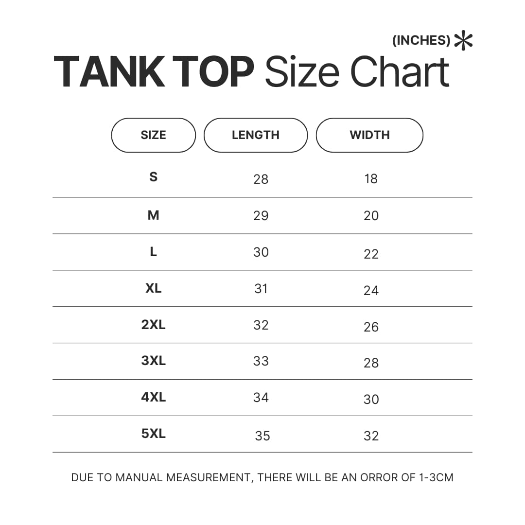 Tank Top Size Chart - Wistoria: Wand and Sword