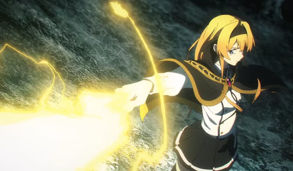 wistoria wand and sword character lihanna owenzaus casts a gold light magic spell with one hand - Wistoria: Wand and Sword